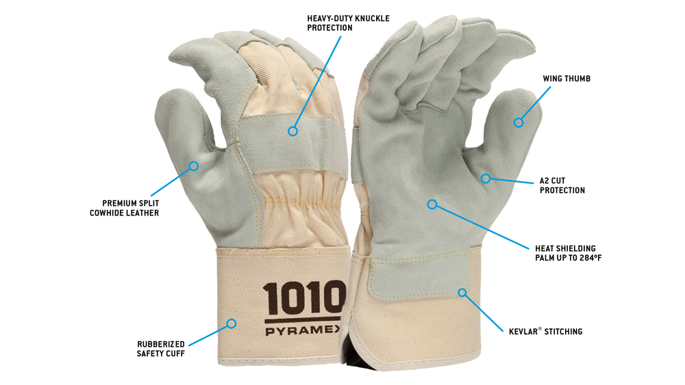 GL1010W - Premium Split Cowhide Leather Palm + Safety Cuff A2 Cut