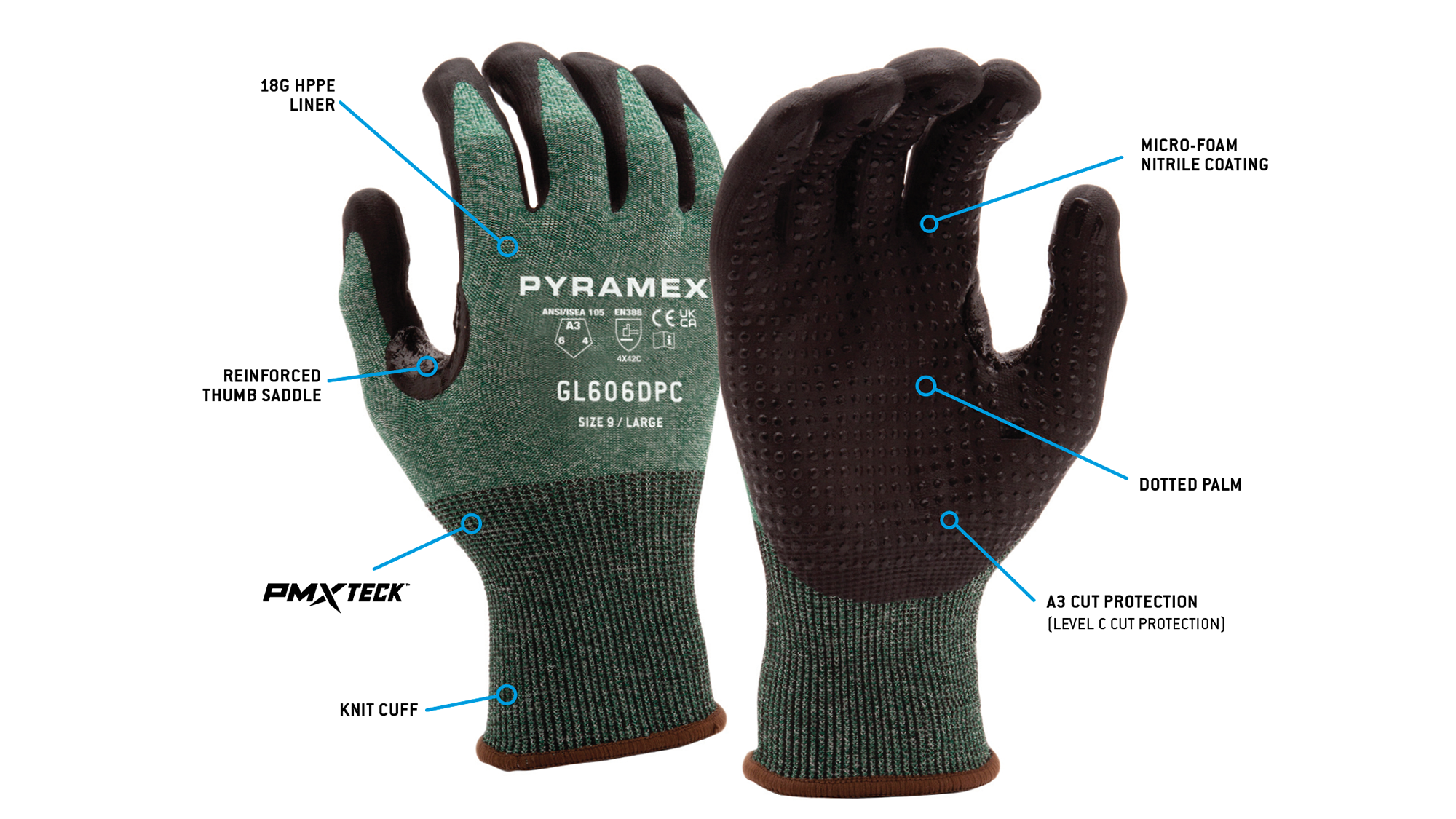 GL606DPC - Micro-Foam Nitrile with Dotted Palms A3 Cut - Pyramex®