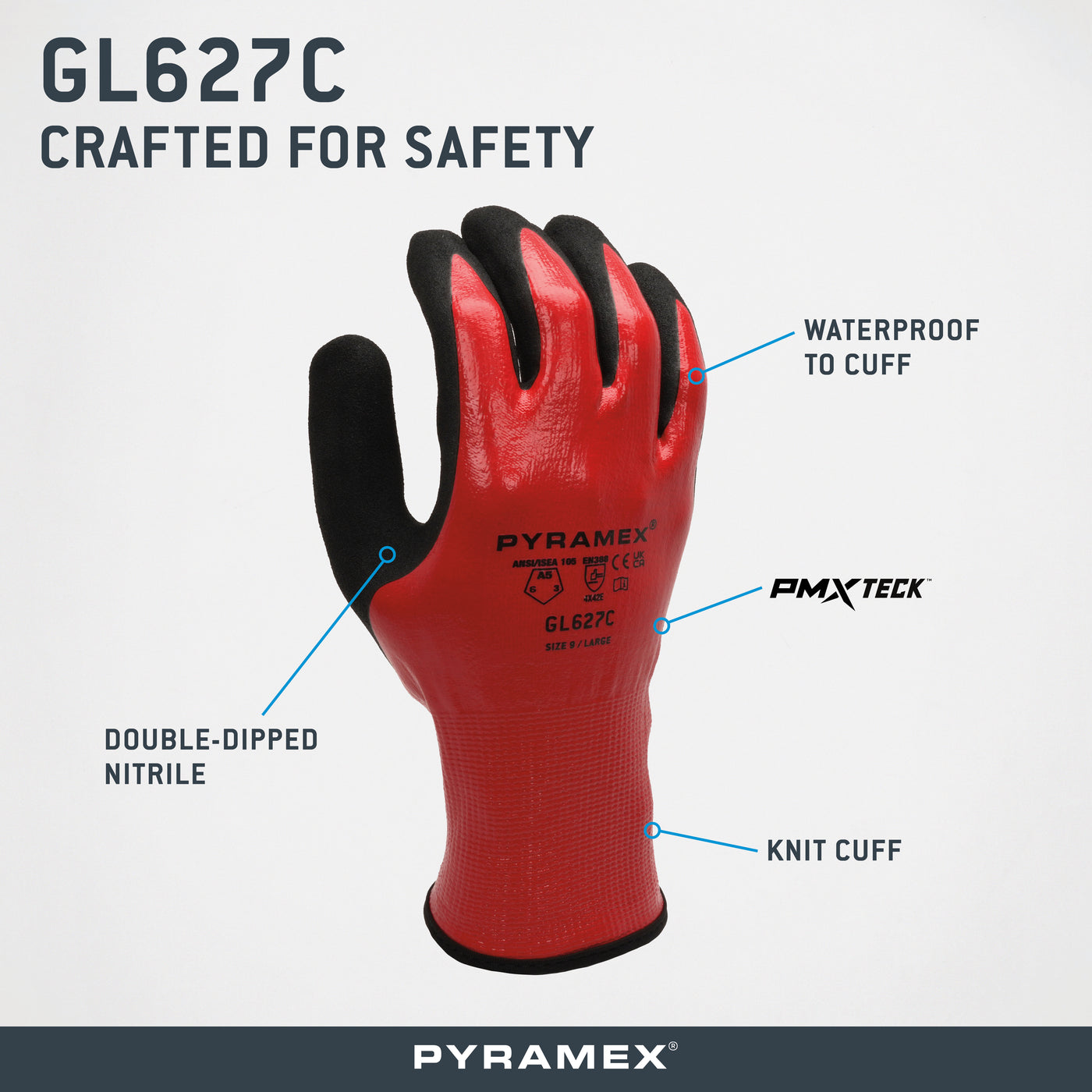 GL627C - Waterproof Double-Dipped Sandy Nitrile A5 Cut – Pyramex