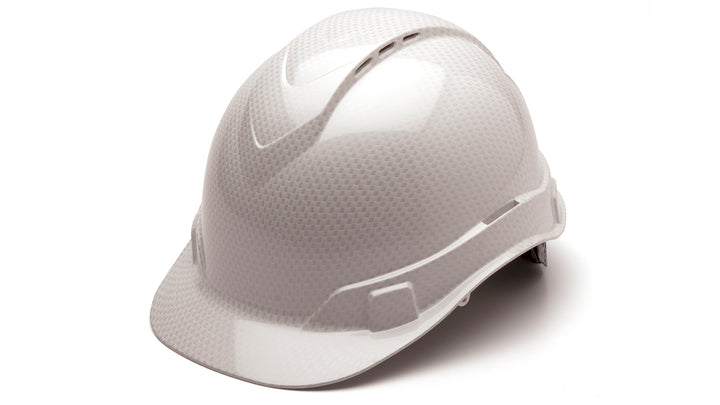 Ridgeline Cap Style Vented Hard Hat - Shiny White Graphite Pattern -Ridgeline Cap Style Vented 4 Pt Ratchet Suspension