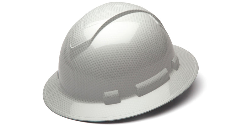 Ridgeline Full Brim Hard Hat - Shiny White Graphite Pattern -Ridgeline Full Brim 4 Pt Ratchet Suspension