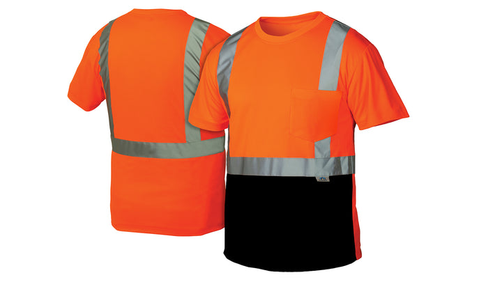 T-Shirt - Hi-Vis Orange T-Shirt - Size Large - Lightweight polyester moisture wicking material t-shirt with black bottom