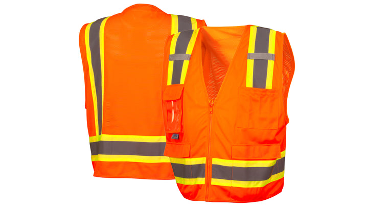 Class 2 Surveyor Vest with Clear Pocket - Orange - Small